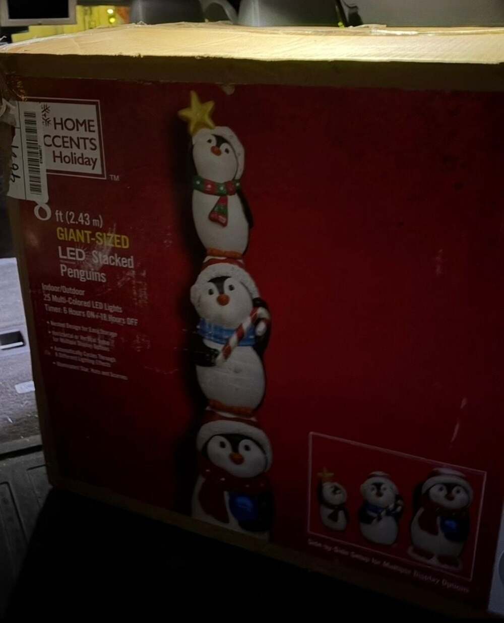 Home Accents Holiday 8 ft. Giant-Sized LED Stacked Penguins Christmas Decoration